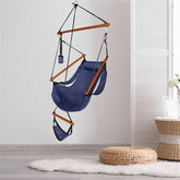 HAOYYE Outdoor Hanging Chair with Oxford Cloth Seat and Hardwood Support, Hammock Chair with Wooden Bar and Built-in Cup Holder, Portable Swing Chair for Patio Courtyard Balcony or Seaside Relaxation